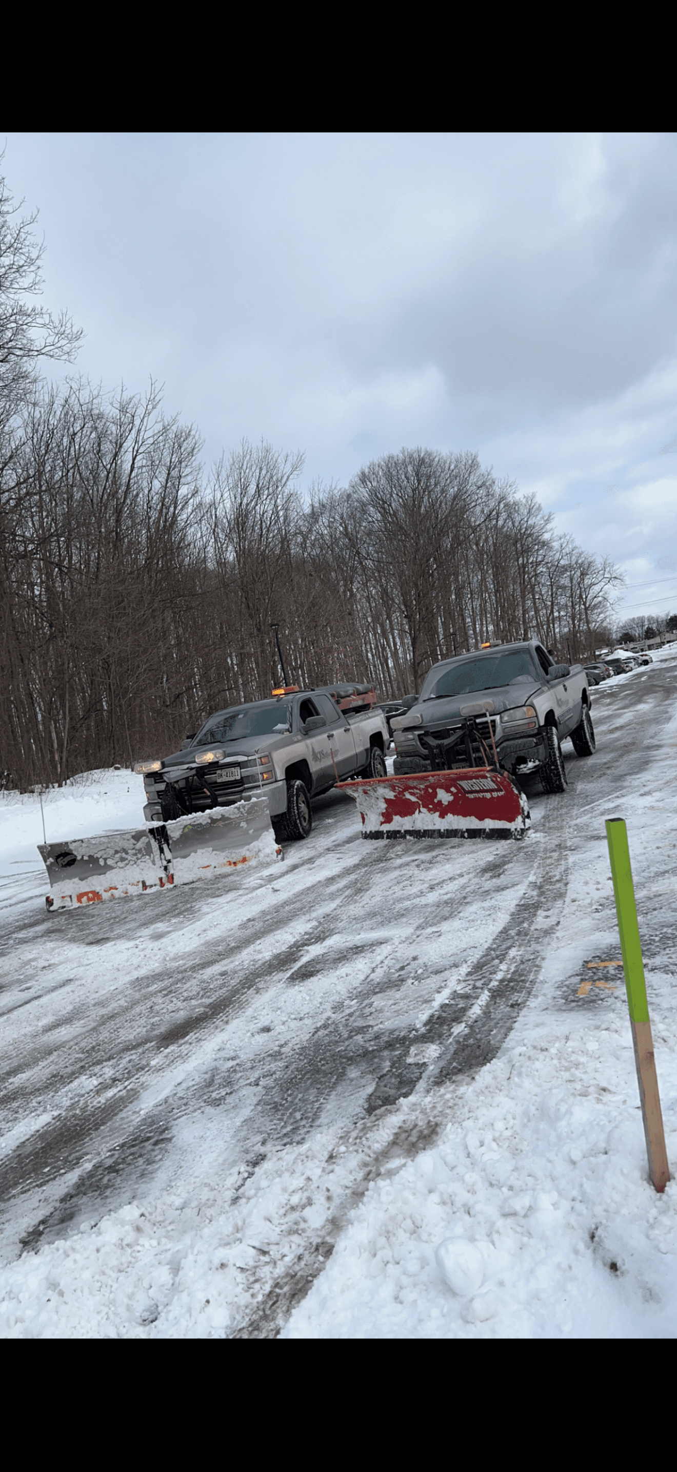 KJS plow trucks staged for winter service