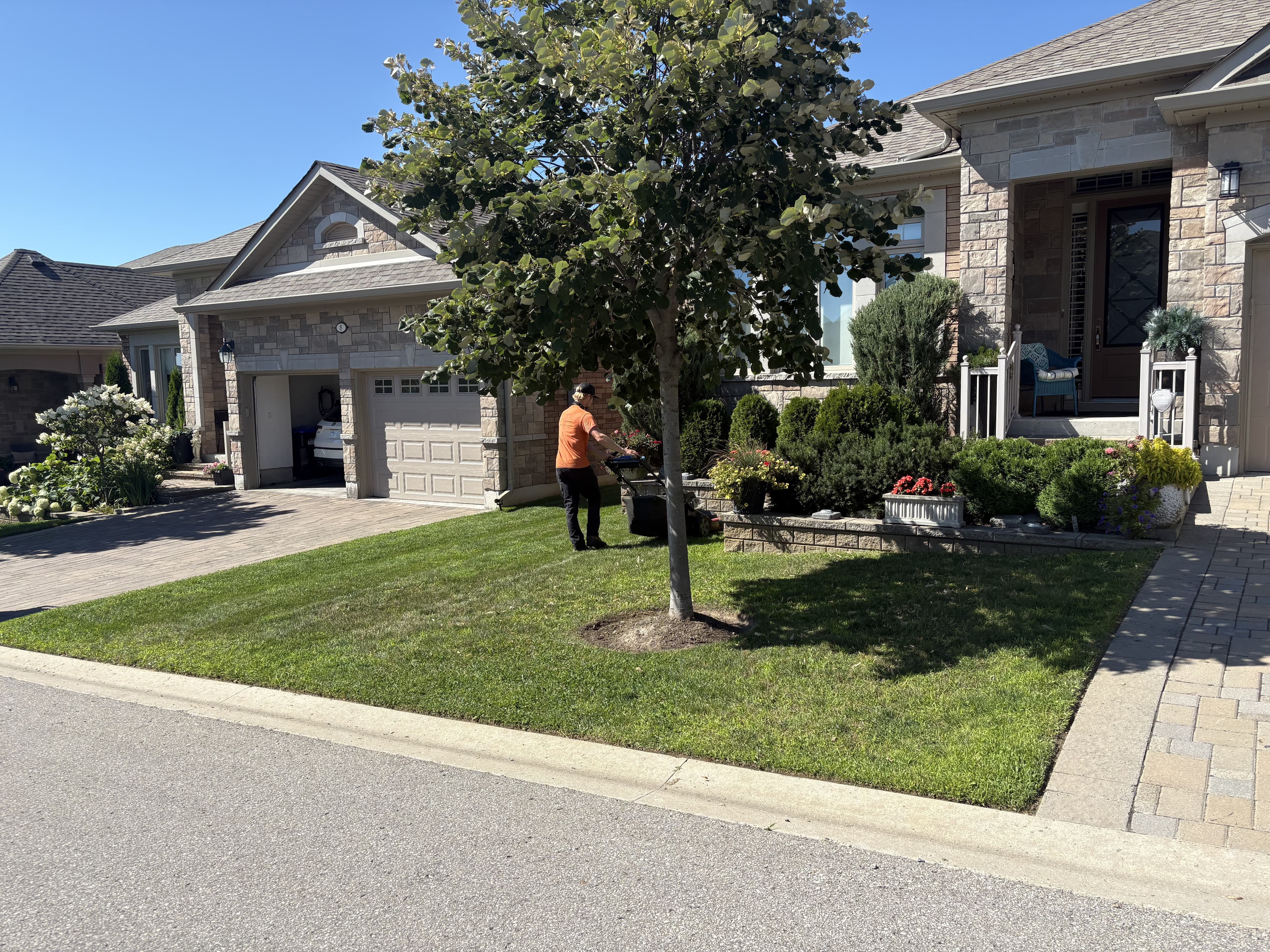 KJS crew member trimming landscape at premium home